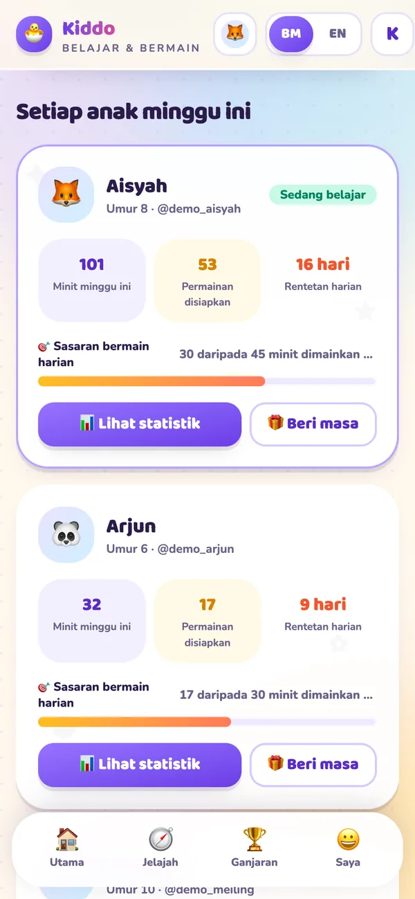 Ruang ibu bapa yang membandingkan minggu setiap anak