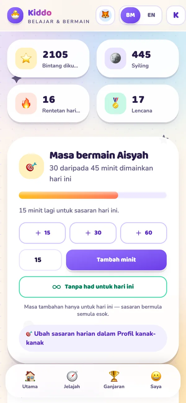 Kad masa bermain dengan butang untuk menambah minit